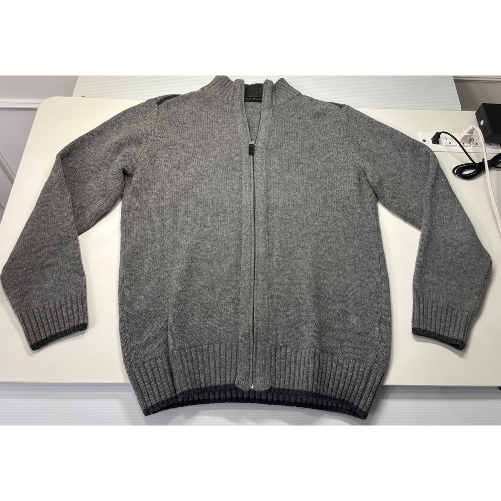 Daniele Blasi Mens Gray Wool Blend Full Zip Mock Neck Cardigan Sweater Size M